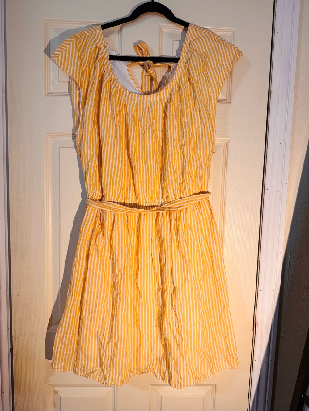 LC Lauren Conrad Yellow and White Striped Midi Pleat Neck Dress